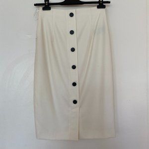 White Pencil Skirt with Black Buttons
